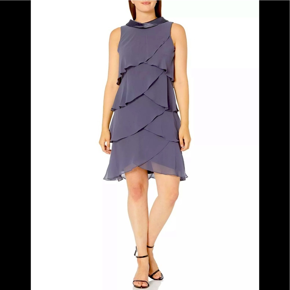 Women’s Formal Dress SLNY Shift Gray Size 18 Jewel Strap Tiered Sleeveless Gown - Picture 2 of 7